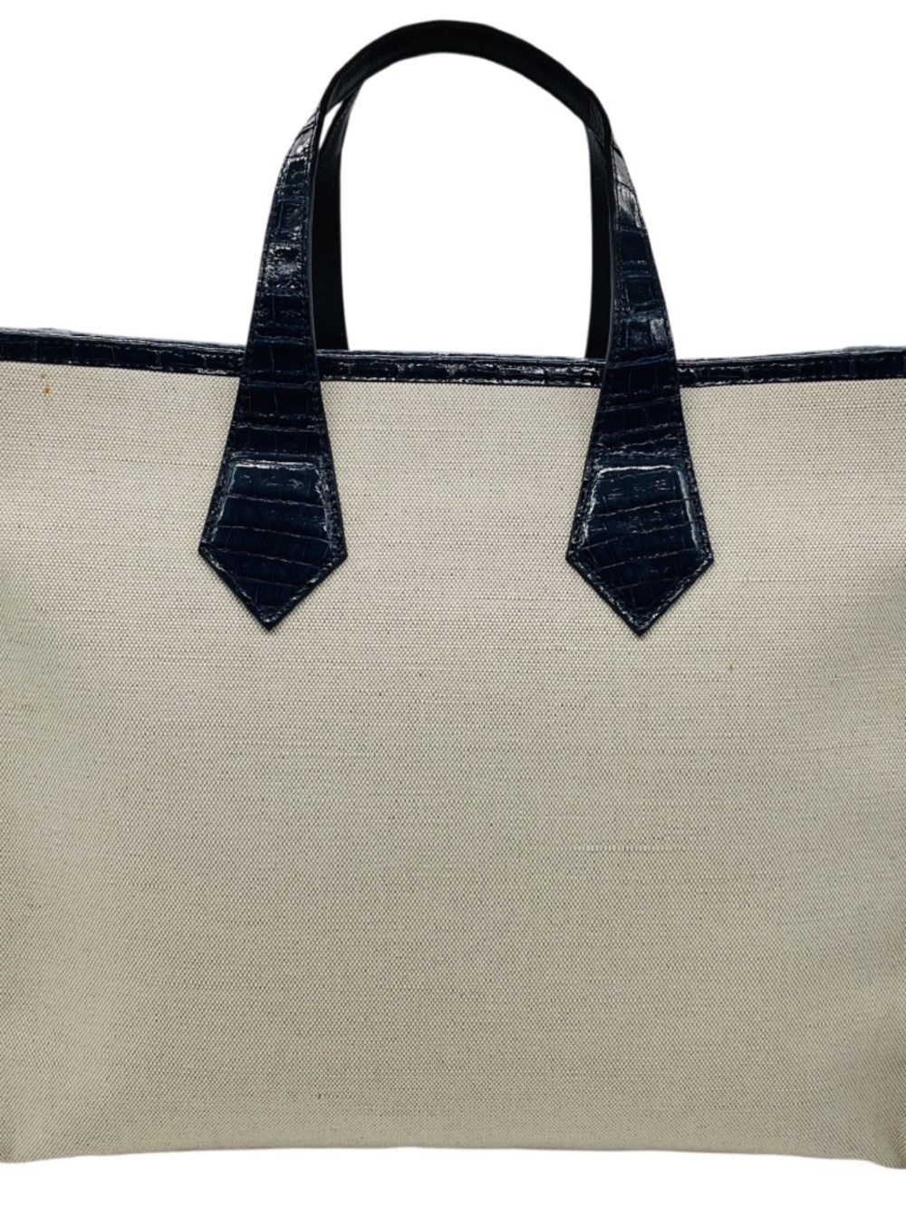 MARIA OLIVER BEIGE / NAVY BLUE LINEN AND CROCODILE MARTINA TOTE BAG